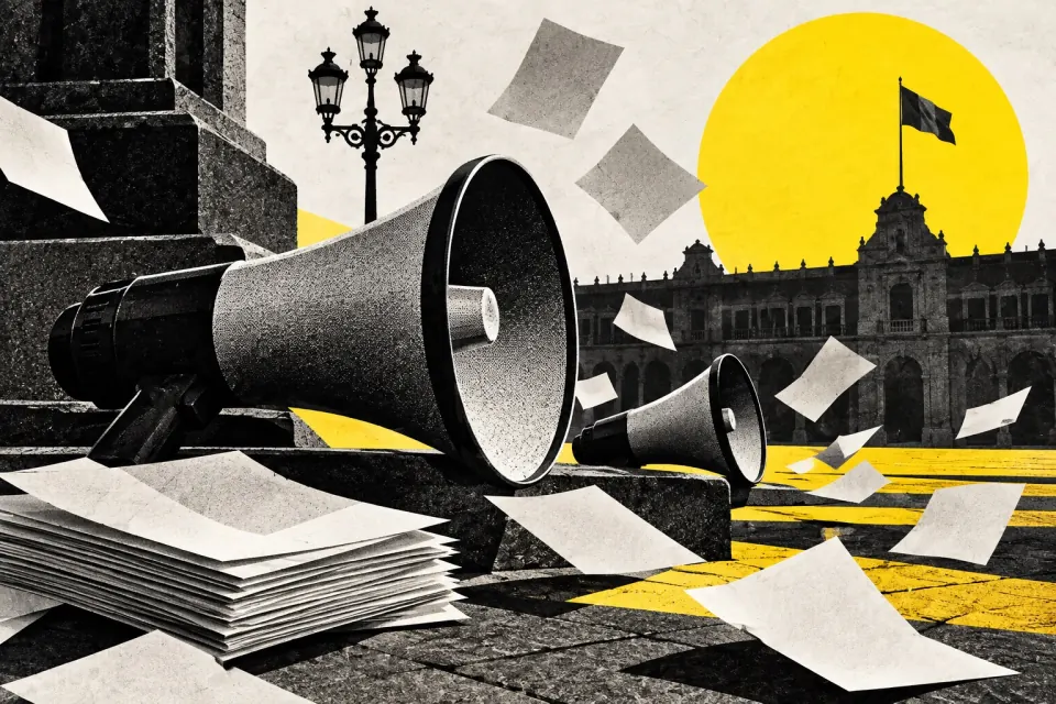 Ilustración editorial de Ruta 27 sobre campañas y debate público