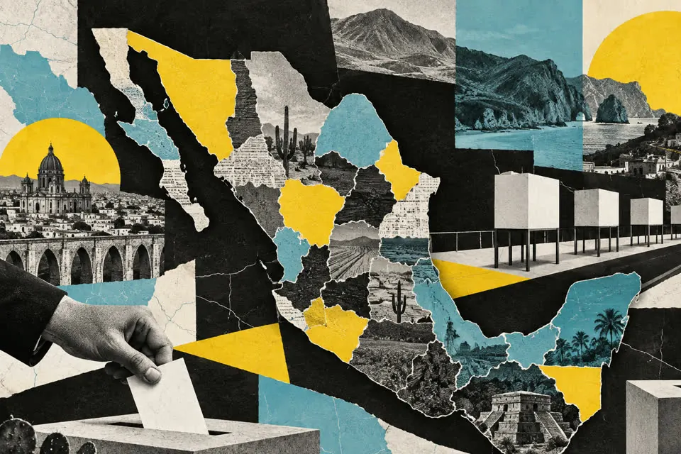 Ilustración editorial de Ruta 27 sobre elecciones estatales y locales