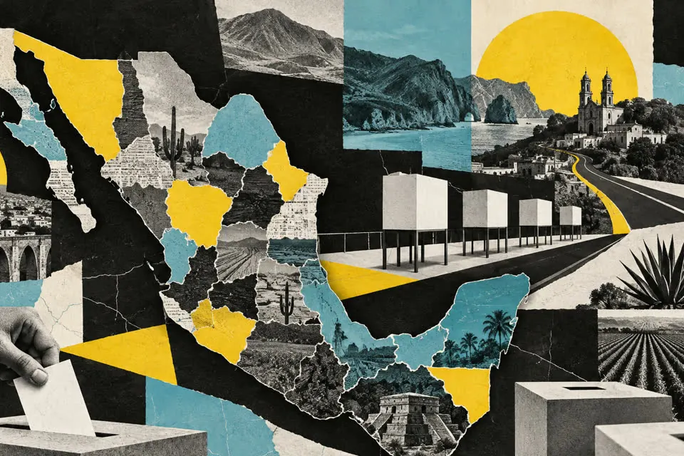 Ilustración editorial de Ruta 27 sobre elecciones estatales y locales