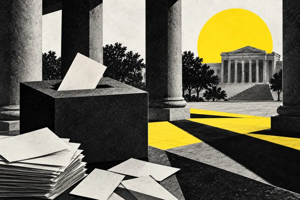 Ilustración editorial de Ruta 27 sobre organización y votación electoral