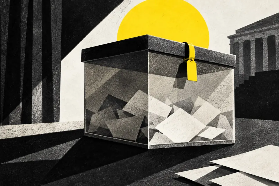 Ilustración editorial de Ruta 27 sobre organización y votación electoral