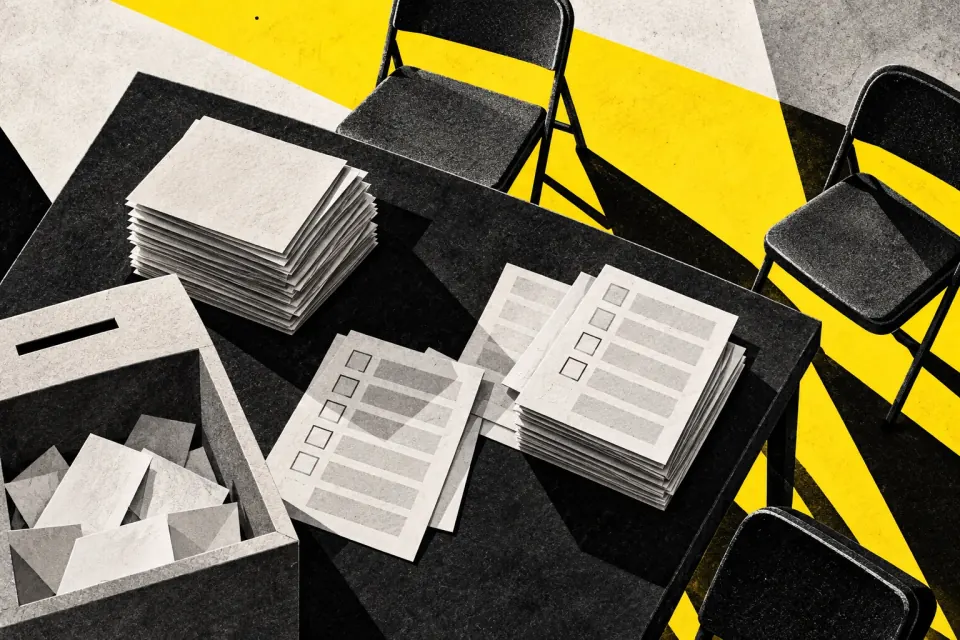 Ilustración editorial de Ruta 27 sobre organización y votación electoral
