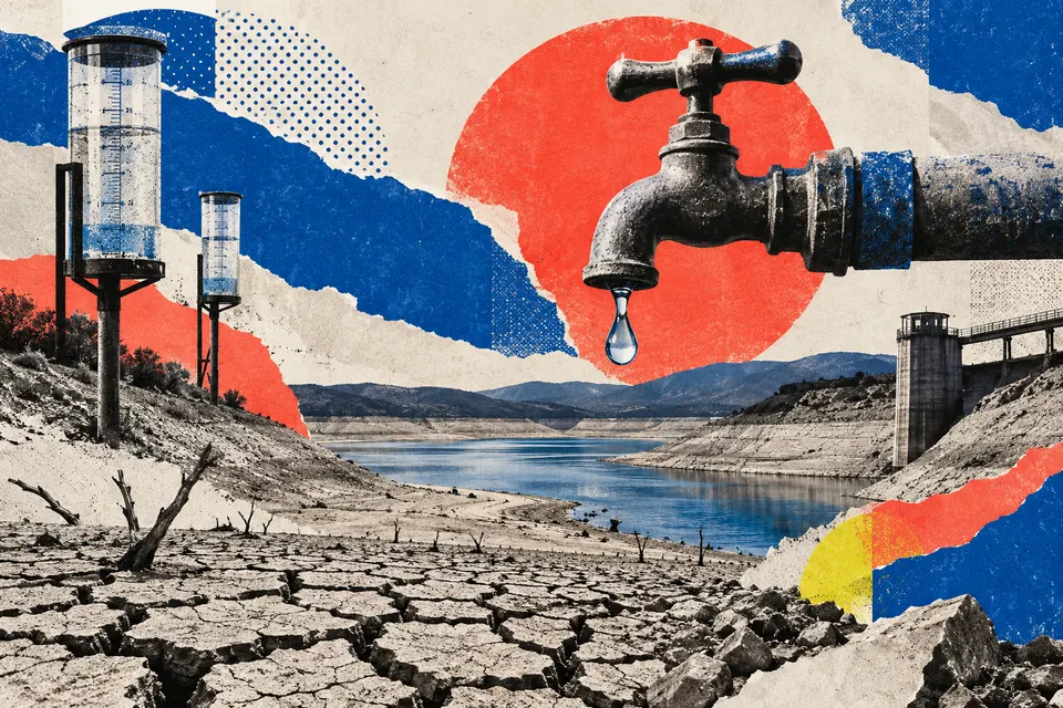 Ilustración editorial de Ruido Cero sobre agua y sequía