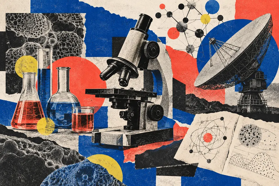 Ilustración editorial de Ruido Cero sobre ciencia e investigación