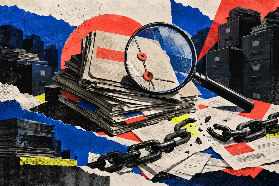 Ilustración editorial de Ruido Cero sobre corrupción y rendición de cuentas