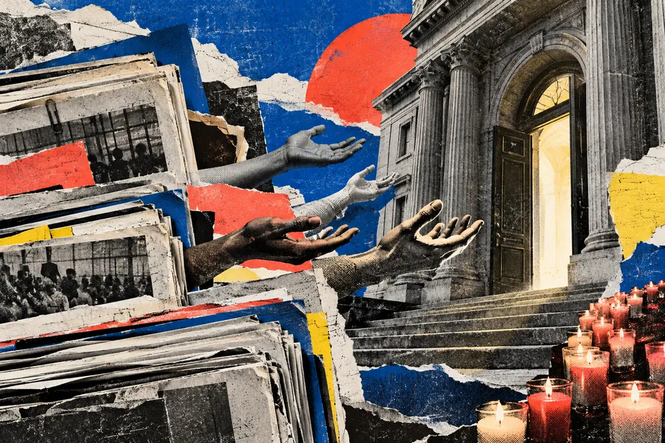 Ilustración editorial de Ruido Cero sobre justicia y tribunales