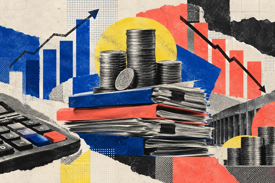 Ilustración editorial de Ruido Cero sobre banca y finanzas