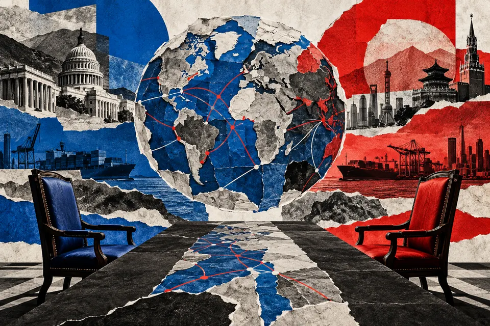 Ilustración editorial de Ruido Cero sobre relaciones internacionales