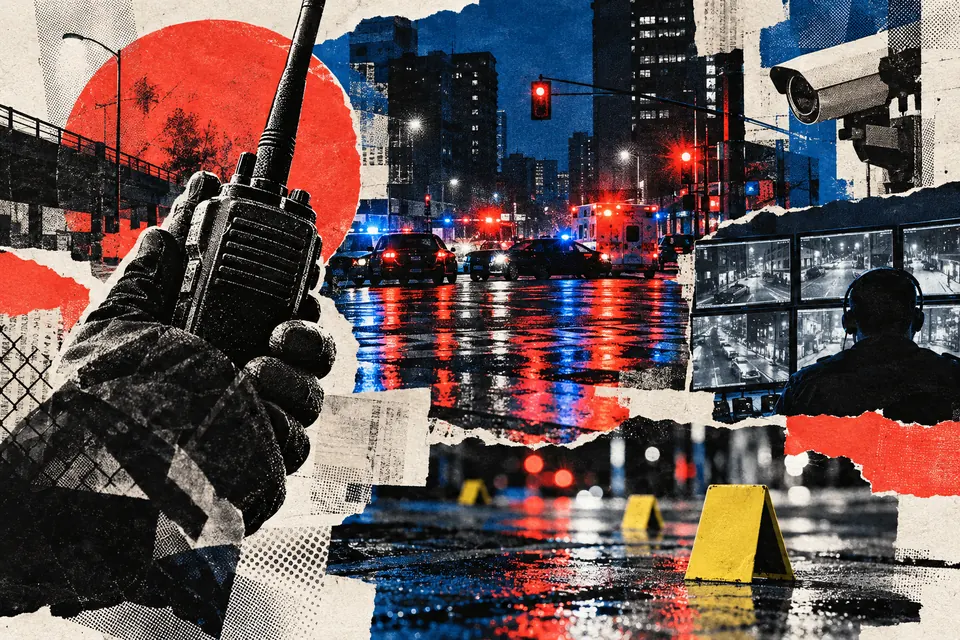 Ilustración editorial de Ruido Cero sobre seguridad pública